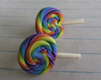 Gay Pride,Rainbow Swirl Lollipop Post Earrings, Fake Food Jewelry, Candy Jewelry, Sweet Jewelry, Sweet Snack, Junk Food, Rotting Teeth