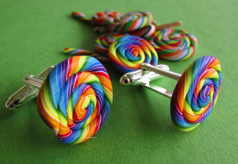 Rainbow Swirl Polymer clay Lollypop Cufflinks Birthday Gift Cuff Links Father/'s Day Graduation Gift A Just Because Gift,