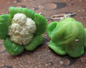 Handmade Polymer Clay Cauliflower Earrings: Nickel-Free Jewelry