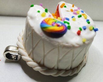 Rainbow Cake Charm: Polymer Clay Miniature Food Jewelry