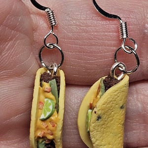 Beef taco earrings, Handmade, Polymer Clay Food Jewelry