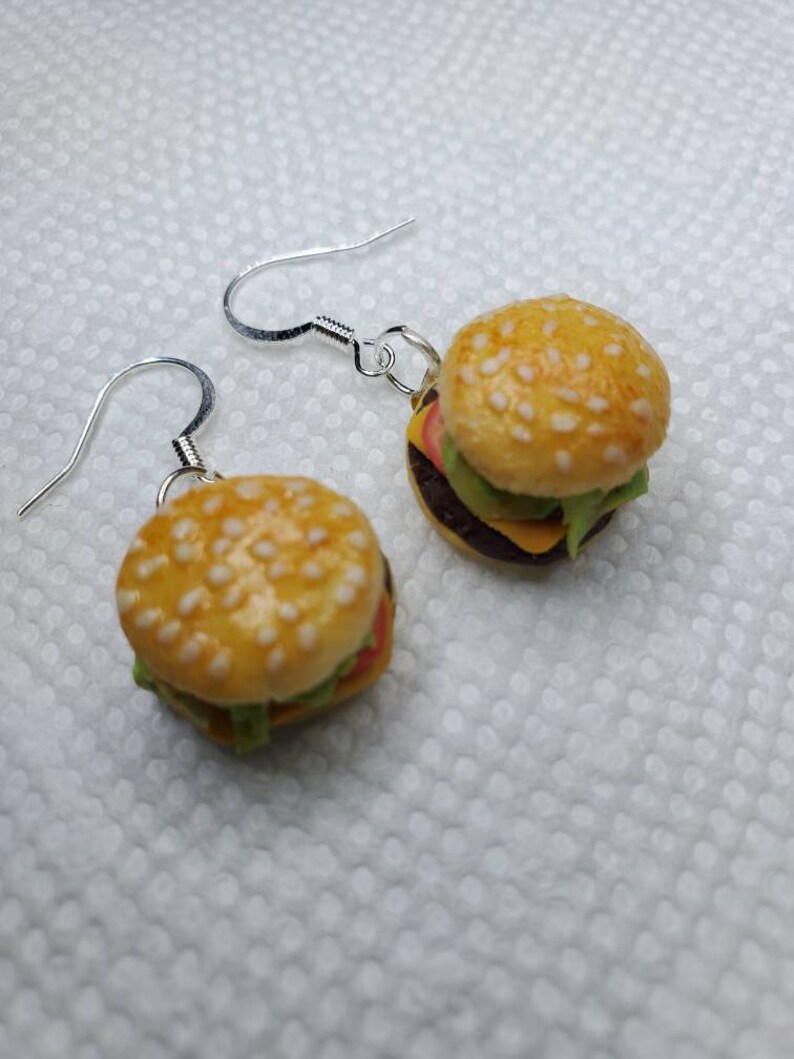 Juicy Cheeseburger Earrings Fake Food Jewelry Hand Sculpted Etsy