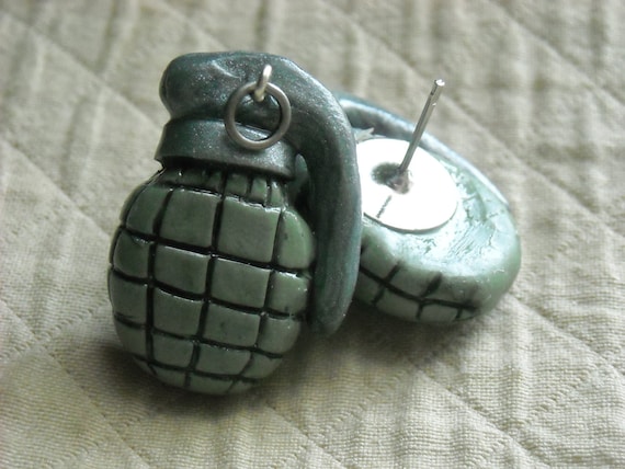 Hand Grenade Post Earrings Polymer clay Army Green Gift | Etsy