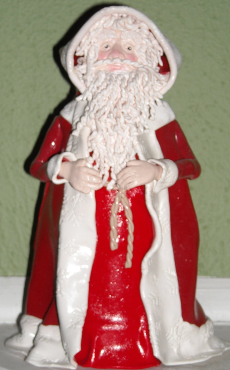 Traditional Santa Clause Hand Sculpted Polymer clay Art Doll, OOAK, Decoration, Christmas Decoration, Santa Art Doll image 5
