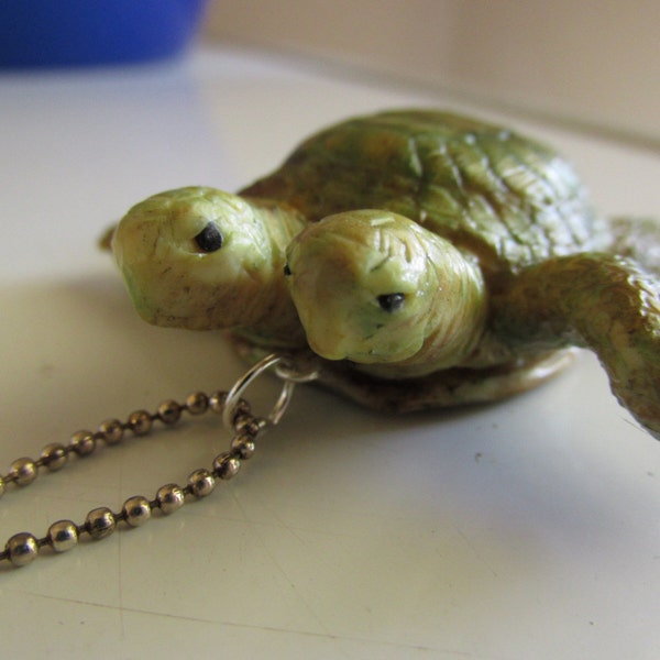 Sea Turtle Necklace,Polymer Clay, Summer Jewelry, Handmade, Hand Sculpted, Pendant Necklace, Two Headed Turtle, Oddity