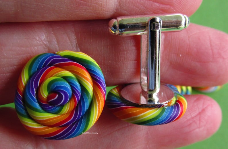 Rainbow Swirl Polymer clay Lollypop Cufflinks Birthday Gift Cuff Links Father/'s Day Graduation Gift A Just Because Gift,