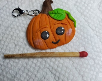 Pumpkin Pendant, Polymer clay, Halloween Charm, Cute Pumpkin, Zipper Pull, Necklace Pendant, Kawaii charm, Cute face Pumpkin, Halloween