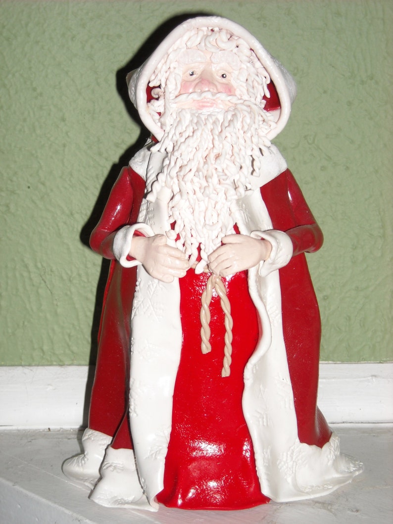 Traditional Santa Clause Hand Sculpted Polymer clay Art Doll, OOAK, Decoration, Christmas Decoration, Santa Art Doll image 2