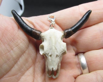 Handmade Polymer Clay Longhorn Skull Necklace: Rustic Texas Jewelry