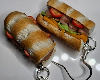 Schinken und Käse auf Baguette, Sandwich Ohrringe, Fake Food Schmuck, Gesunde Mahlzeit