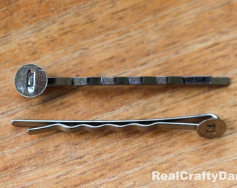 50pcs Iron Silver Tone Bobby Hair Pins With Flat Glue Pad Etsy