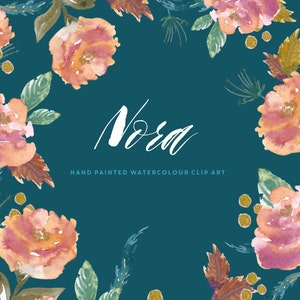 Nora | Aquarela Flor Pintada à Mão Clip Art | Crisântemos laranja enferrujados | Bagas de maçã e nozes | Folhas de Ouro e Cobre | Crie o corte