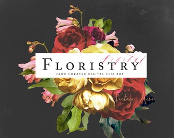 Rose Clipart - Floral Clipart - Flower Clip Art - Digital Art - Digital Download - Logo Design -  Wedding Invitation - PNG - Vintage Rose