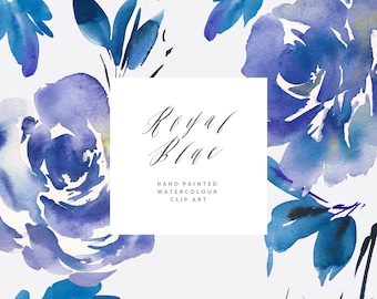 Clipart Watercolor Flowers - Floral Clipart -  Wedding Clip Art - Blue Rose Clipart - Blue Flowers - Digital Download - PNG - Royal Blue