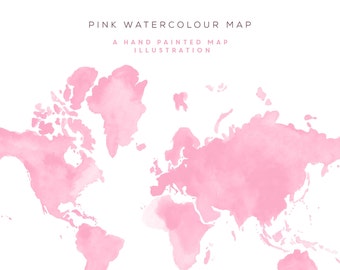 Pink Watercolour Map | Illustrations | Hand-Painted Watercolour World Map | Clip Art | Graphics | Printable | Create the Cut