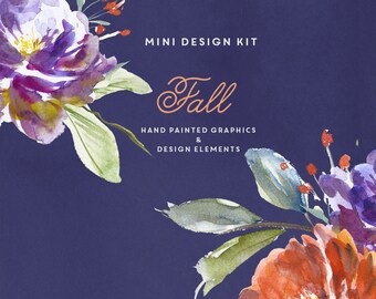 Hand Painted Watercolor Clipart, Fall Floral Clip Art, Autumn Clipart Collection, Fall Clipart Bundle, Peony Transparent PNG, Commercial Use