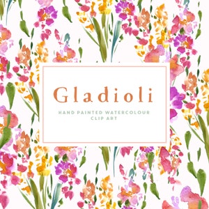 Gladíolos | Arte de clipe de flor em aquarela | Gladíolos em Várias Cores | Folhas | Crie o corte