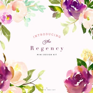 Regency / Mini Design Kit / Clip Art acquerello dipinto a mano / Ranuncolo borgognone / Lisianthus rosa / Peonie / Foglie / Crea il taglio