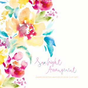 arrangement Sunbright | Aquarelle Clip Art | | graphiques peints à la main Asters rouges et jaunes | Coquelicots flamboyants | Hosta | Créer la coupe
