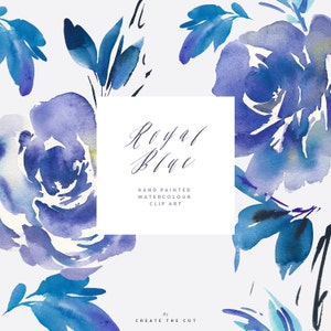 Clipart Watercolor Flowers - Floral Clipart -  Wedding Clip Art - Blue Rose Clipart - Blue Flowers - Digital Download - PNG - Royal Blue