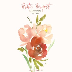 Rustic Fall Bouquet Clipart, Watercolor Floral Clip Art Arrangement, Peony PNG, Rose Mallow, Autumn Wedding Invitation, Logo Design