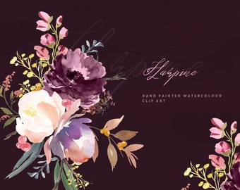 Handgemaltes Aquarell Blumen Clipart Arrangement, Hochzeit Einladung Design, Nelke PNG, Rose PNG, Lilie des Tal Clipart - Harpine