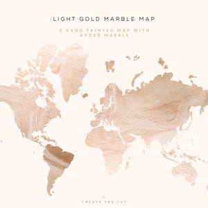 Light Gold Marmor Karte | Illustrationen | Handbemalter Marmor Aquarell Weltkarte | Clip Art | Grafiken | Druckbare | Erstellen Sie den Schnitt