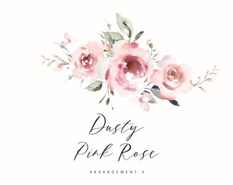 High-Resolution Dusty Pink Rose Watercolor Clipart Arrangement for Websites, Blogs and Wedding Invitations, Floral PNG, Create the Cut, A4