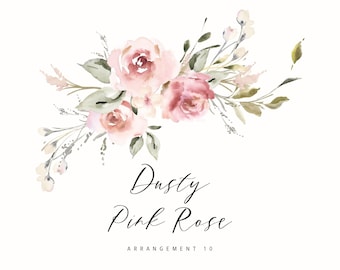 Watercolor Dusty Pink Rose Clipart Arrangement / Wreath PNG for Wedding Invitations, Stationary Design & Greeting Cards, CreatetheCut, A10