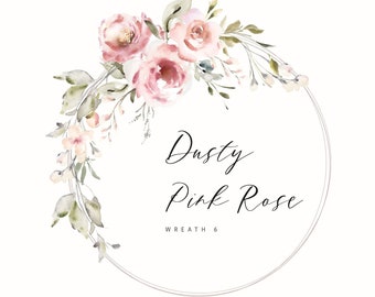 Rustic Floral Wreath Clipart in Dusty Rose: Ideal for Boho Wedding Designs. Add a Romantic Touch With Floral Watercolour PNG Clipart, W6