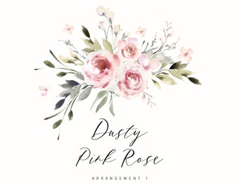 Dusty Pink Rose Watercolor Clipart Arrangement for Wedding Invitations and Greeting Cards, Create the Cut, A1