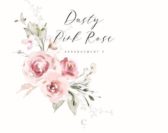 Dusty Pink Rose Watercolor Clipart Corner Arrangement for Chic Wedding Invitations, Stationary Design & Greeting Cards, CreatetheCut, A9