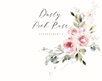 Digital Download Dusty Pink Rose Floral Clipart Corner Arrangement for Printable Art, Social Media and Wedding Invitations, CreatetheCut, A3