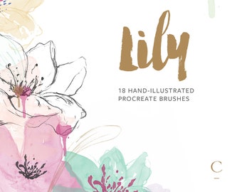 Lily, 18 pincéis florais Procreate - Selos Procreate - Selos de flores - Pincéis Procreate - Uso comercial - Lírios - Line Art - conjunto de pincéis