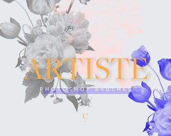 14 pincéis florais para Photoshop, carimbos para Photoshop, carimbos para flores, pincéis para Photoshop, uso comercial, tulipa, rosa, peônia, arquivo abr, Artiste