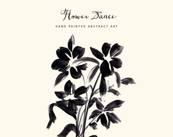 Black Floral Watercolor Clipart, Hand-Painted Abstract Flower Clipart, Black Blossom Clipart, Black Ink Clipart - Flower Dance