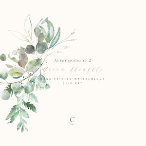 Watercolor Eucalyptus Greenery Clipart, Watercolor Arrangment png, Watercolor Fern Half Wreath Clipart, Wedding Greenery, Green Thoughts 2