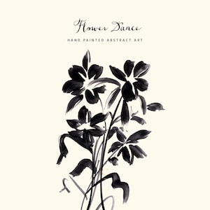 Clipart de acuarela floral negra, clipart de flores abstractos pintados a mano, clipart de flores negras, clipart de tinta negra - Danza de flores