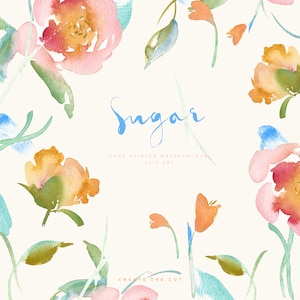 Aquarell Clipart - Pastell Floral Clipart - Stiefmütterchen Clipart - Orchidee Clipart - Hochzeit Clipart - Digitaler Download - Kommerzielle Nutzung - Zucker