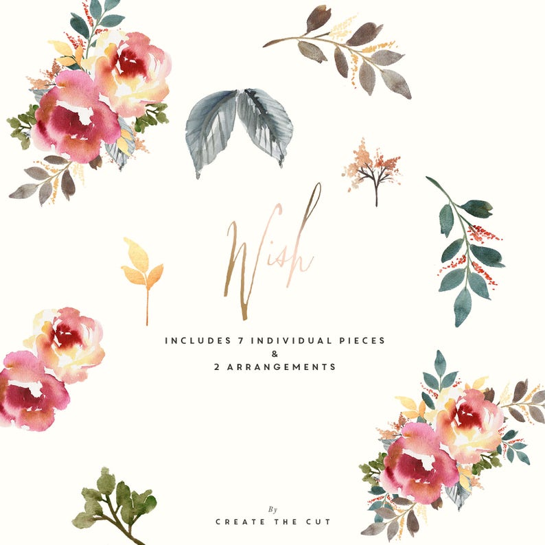 Wish Flower Clip Art Handpainted Watercolour Clip Art Etsy Australia