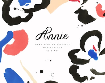 Abstract Floral Clipart, Watercolor Flower Clipart, Logo Design, Transparent png, Watercolor Shape, Logo Design, Black Flowers, Annie
