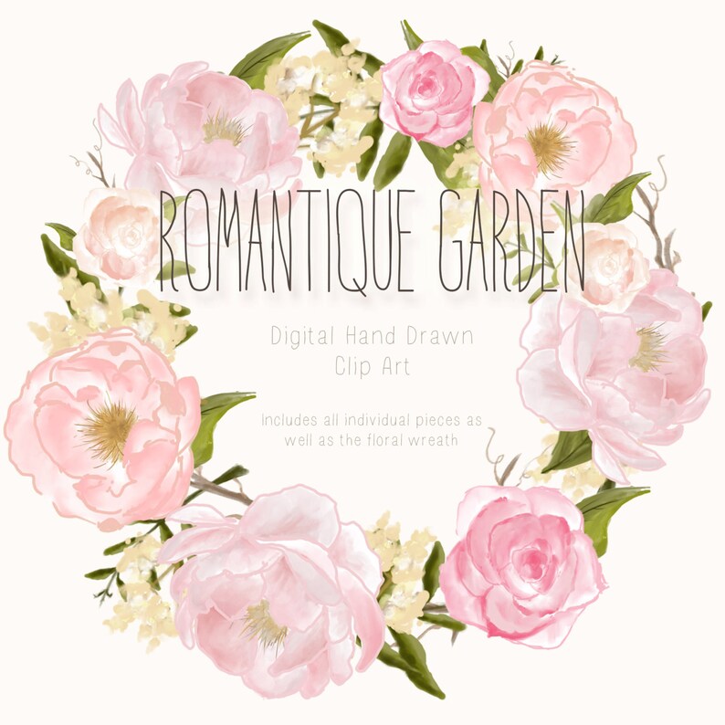Flower Clipart Digital Floral Clip Art Rose Wreath PNG Wedding Invitation Clipart Digital Download Digital Art Romantique Garden image 2