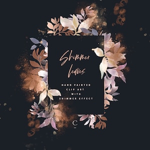 Shimmer Bladeren | Handgeschilderde bladeren met roségoud en koperfolie effect clip art | Witte IJsbladeren | Maak de Cut