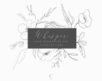 Whisper | Fine Art | Watercolour Flower Fine Hand-Drawn Line Clip Art | Create the Cut