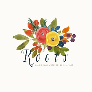 Racines | Flower Clip Art Aquarelle peinte à la main | coquelicot rouge de Californie | | de pavot jaune Baies | | de feuillage Fougères | Créer la coupe