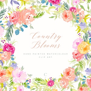 Country Blooms | Watercolour Flower Clip Art Collection | Peony | Rose | Carnation | Bluebell | Berries | Create the Cut