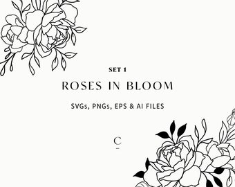 2 Rose svg - Flower svg commercial use - SVG files for Cricut & Silhouette - Rose svg + png - Floral svg - Floral Clipart - Roses in Bloom