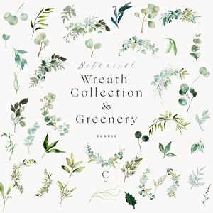 Watercolor Eucalyptus Wreath Bundle & Greenery Clipart, Watercolor Half Wreath Clipart, Wedding Greenery, Clipart Frames, Eucalyptus Clipart