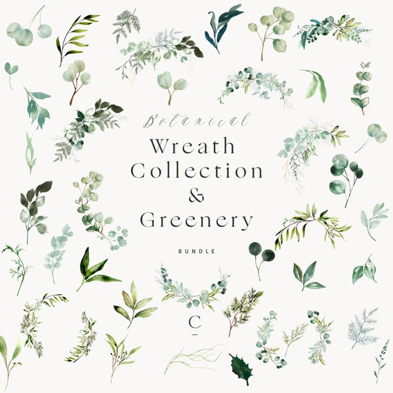 Clip Art Watercolor Eucalyptus Wreath Bundle & Greenery Clipart Clipart ...