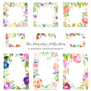 Master Collection Arrangements | Watercolour Designer | 9 Garland Border Arrangements | Hand-Painted Flower Clip Art | Create the Cut